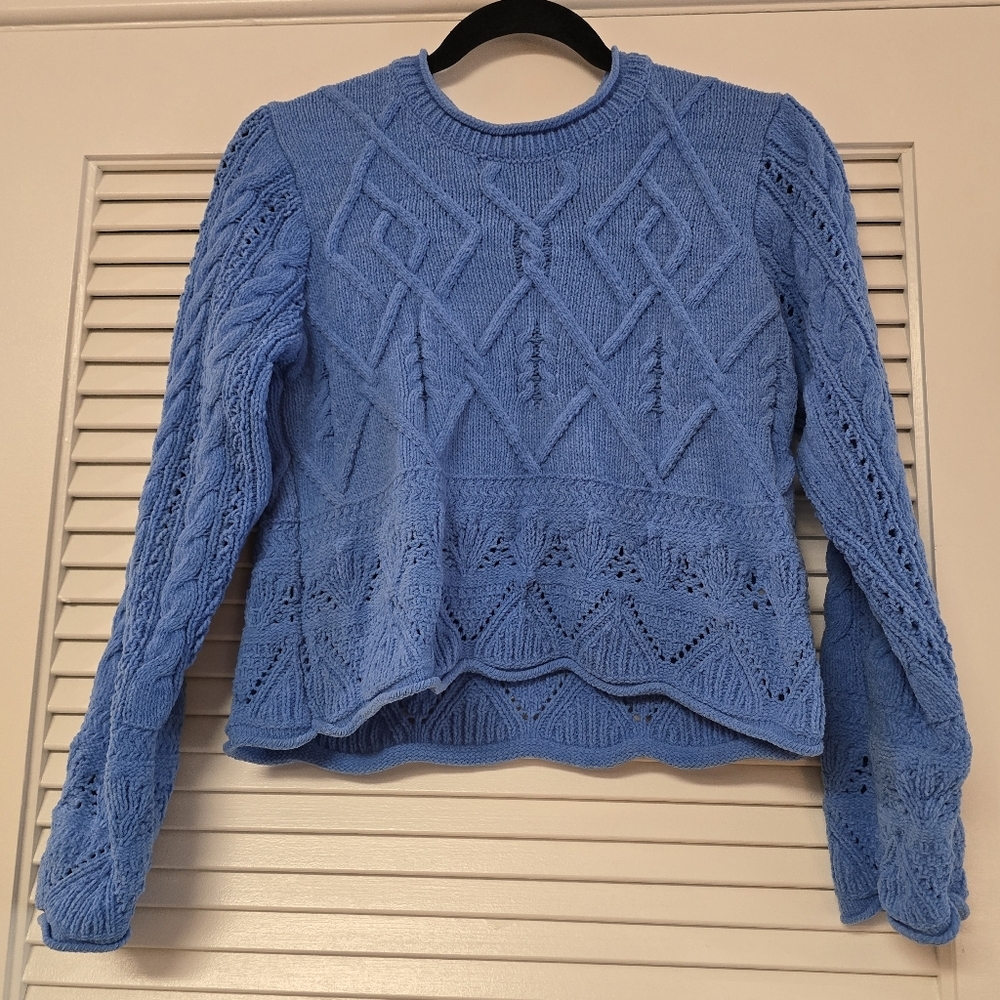 Hazel Moon - Blue Knit Long-Sleeve Crop Sweater